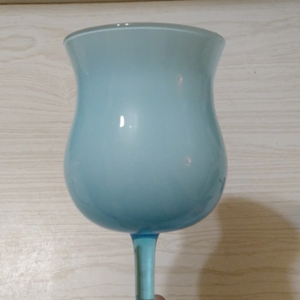 Vintage MCM Empoli Italian Moonstone Blue Tall Stemmed Blown Art Glass Vase